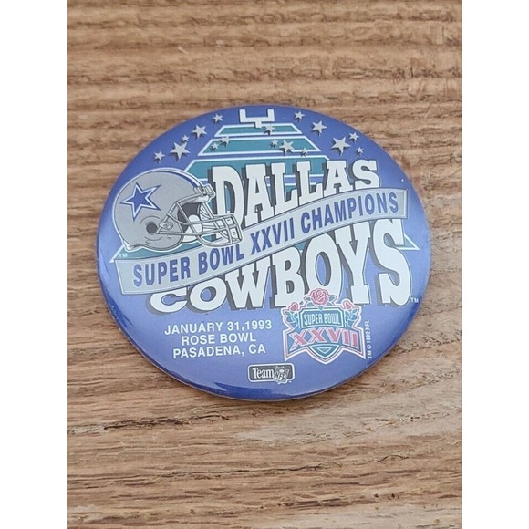1993 Dallas Cowboys Super Bowl XXVII Champions button 3 1/2" Aikman Emmitt Smith - Picture 1 of 4